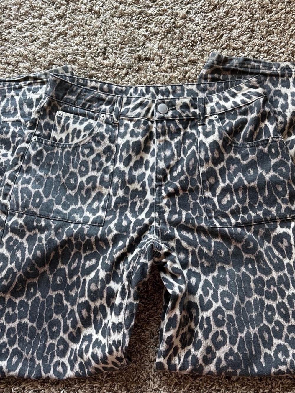 Leopard Print Wide-Leg Jeans - Black/Tan